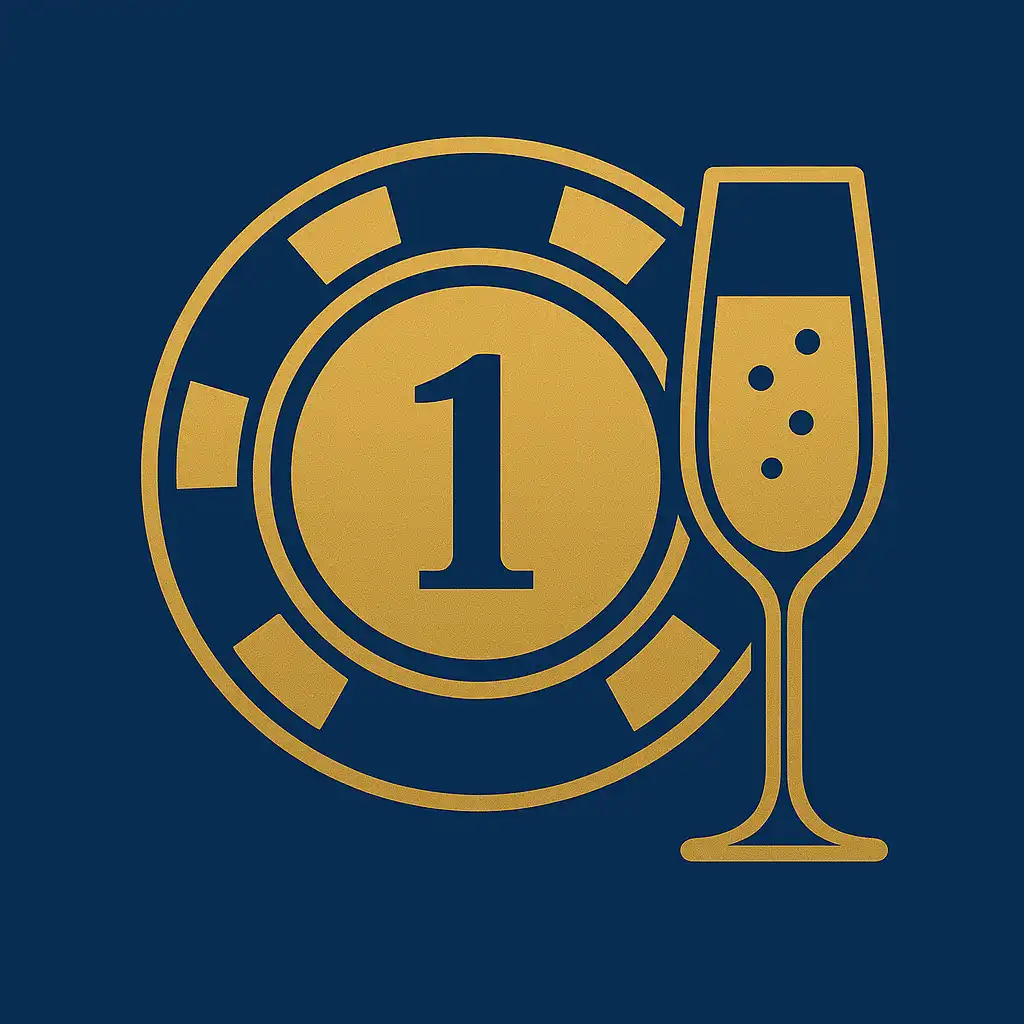 Golden casino chip and champagne glass illustrating account registration