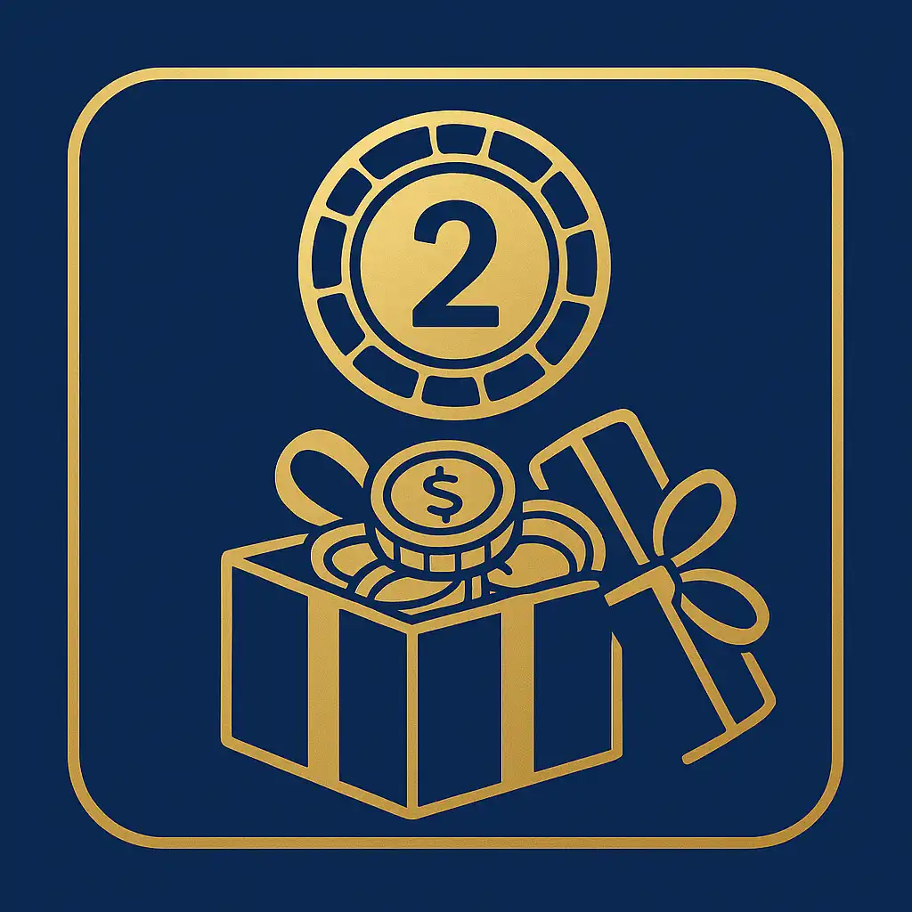 Golden casino chip and gift box illustrating bonus deposit